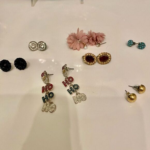 Earrings Lot of Seven Pierced , One Pair is Clip - Picture 1 of 1